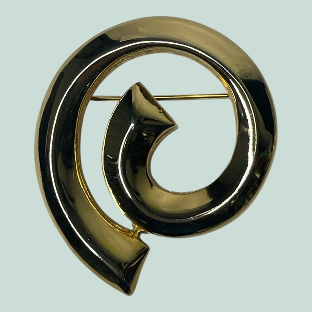 Vintage Gold Tone Abstract Swirl Brooch Modernist Sculptural Pin